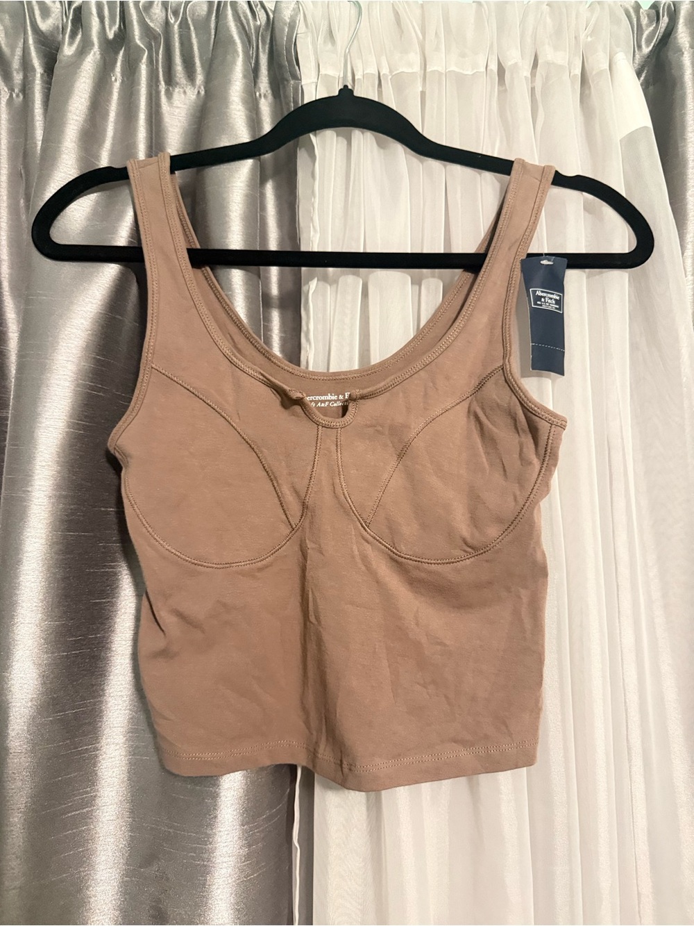 Abercrombie & Fitch Women's Tan Scoop Neck Crop Tank